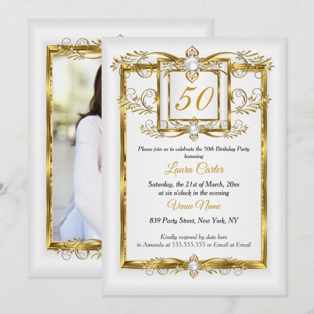Invitación Elegante fiesta de cumpleaños de la foto de la per (Anverso / Reverso)