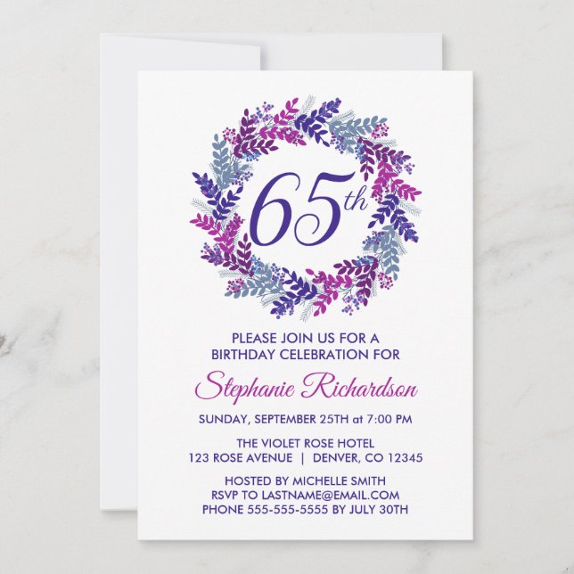 Invitación Elegante Fiesta de Cumpleaños de la Guerra Morada  (Anverso)