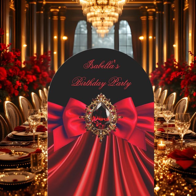 Invitación Elegante fiesta de cumpleaños de la Joya Roja Blac (Subido por el creador)