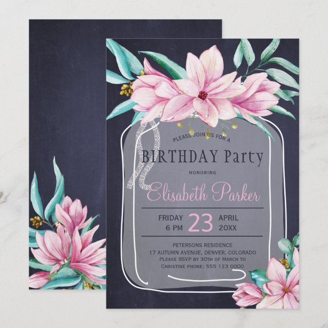 Invitación Elegante fiesta de cumpleaños de la marina de mamp (Anverso / Reverso)