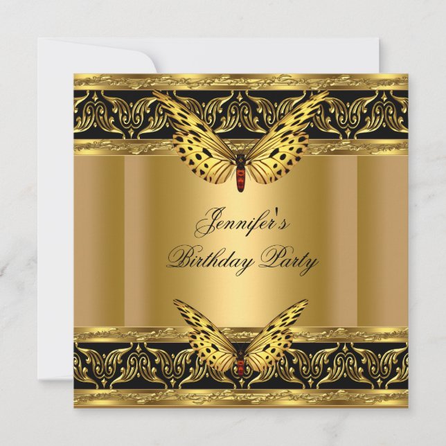 Invitación Elegante fiesta de cumpleaños de la mariposa negra (Anverso)