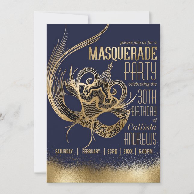Invitación Elegante fiesta de cumpleaños de la máscara de la  (Anverso)