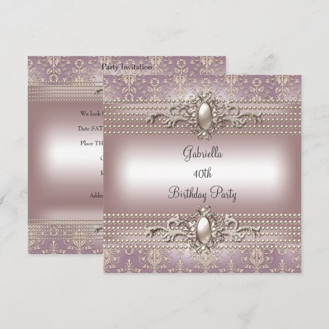 Invitación Elegante fiesta de cumpleaños de la Perla de la Cr (Anverso / Reverso)