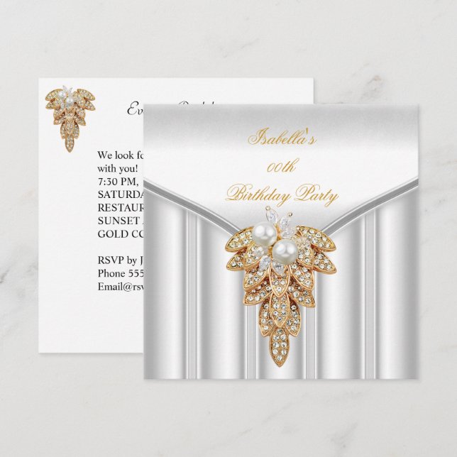 Invitación Elegante fiesta de cumpleaños de la Perla del Oro  (Anverso / Reverso)