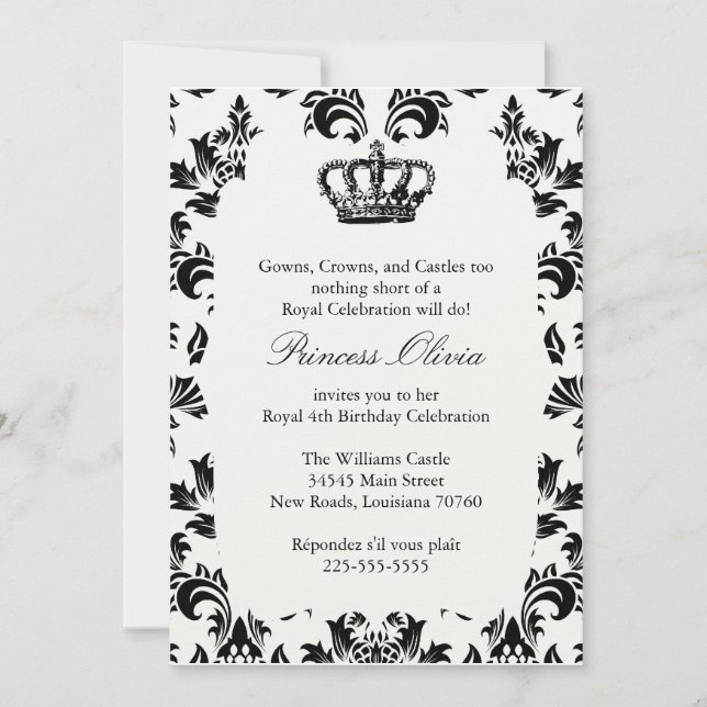 Invitación Elegante fiesta de cumpleaños de la princesa (Anverso)