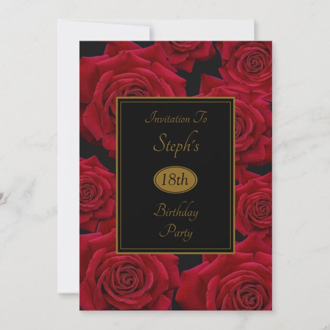 Invitación Elegante fiesta de cumpleaños de la Rosa Roja (Anverso)