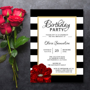 Invitación Elegante fiesta de cumpleaños de la Rosa Roja Blan