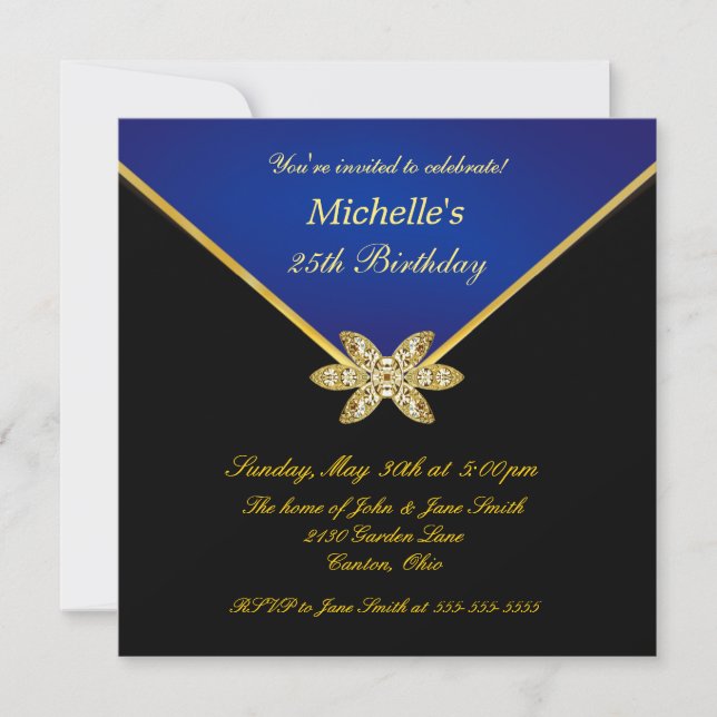Invitación Elegante fiesta de cumpleaños de las Damas Azules  (Anverso)