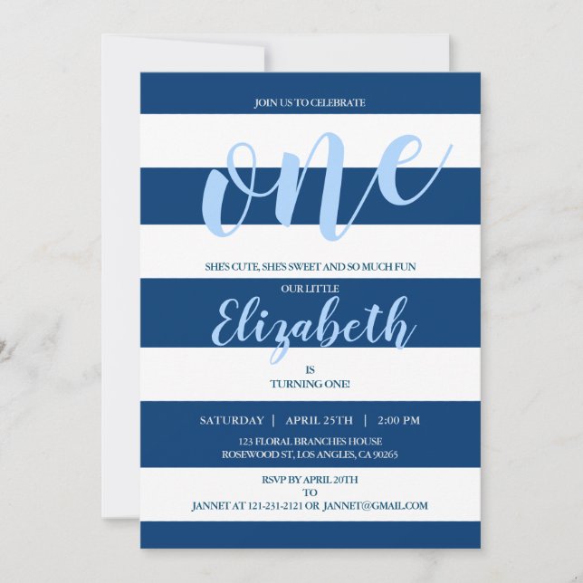Invitación Elegante fiesta de cumpleaños de las franjas blanc (Anverso)