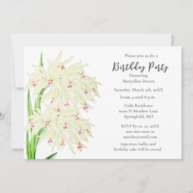 Invitación Elegante fiesta de cumpleaños de las orquídeas bla (Anverso)