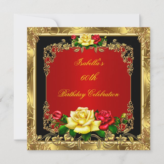 Invitación Elegante fiesta de cumpleaños de las Rosas Rojas R (Anverso)