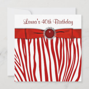 Invitación Elegante fiesta de cumpleaños de las Zebras Rojas