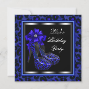 Invitación Elegante Fiesta de Cumpleaños de Leopardo Azul Rea
