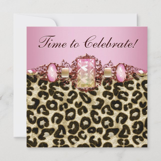 Invitación Elegante fiesta de cumpleaños de leopardo rosa en  (Anverso)
