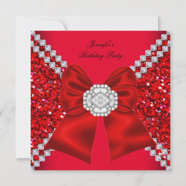 Invitación Elegante fiesta de cumpleaños de los diamantes roj (Anverso)