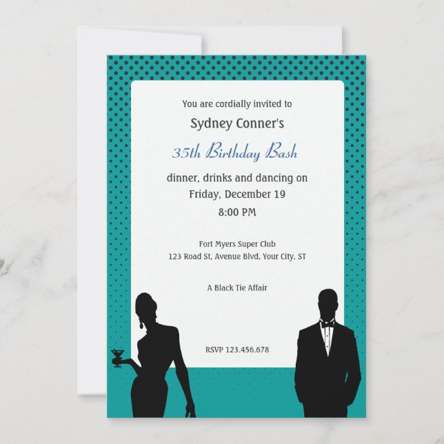 Invitación Elegante fiesta de cumpleaños de los tíos negros i (Anverso)