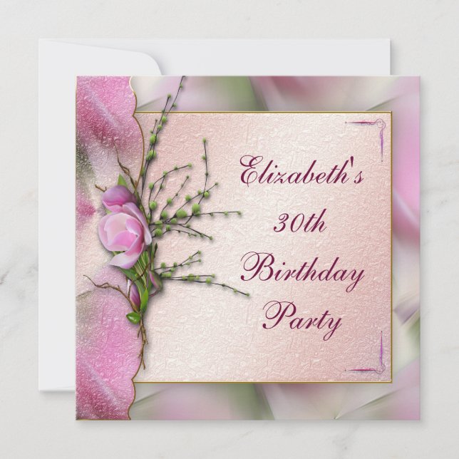 Invitación Elegante fiesta de cumpleaños de Magnolia Rosa (Anverso)