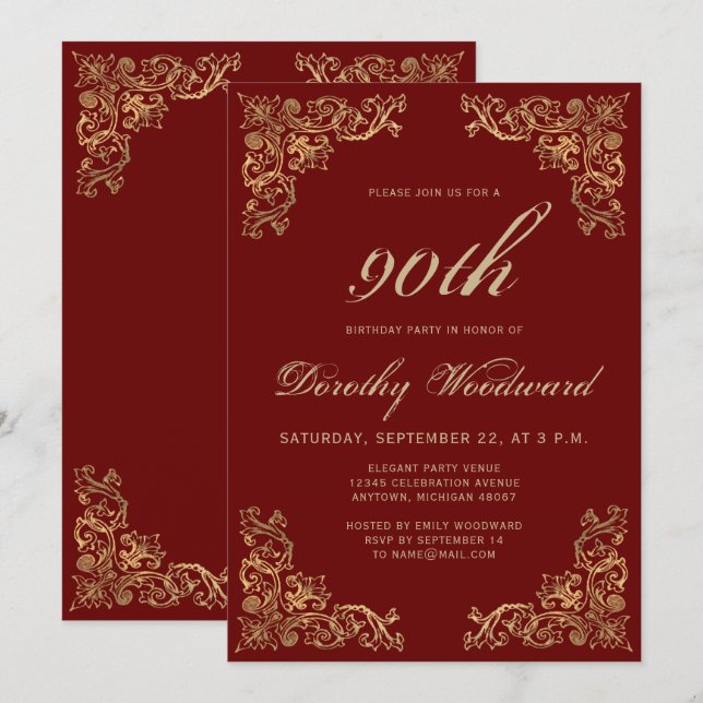 Invitación Elegante fiesta de cumpleaños de marco dorado de B (Anverso / Reverso)