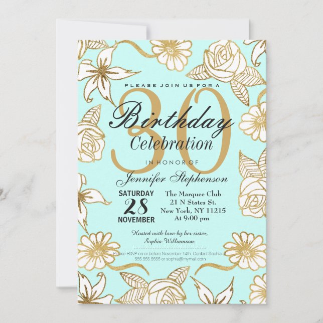 Invitación Elegante fiesta de cumpleaños de Moda con flores d (Anverso)
