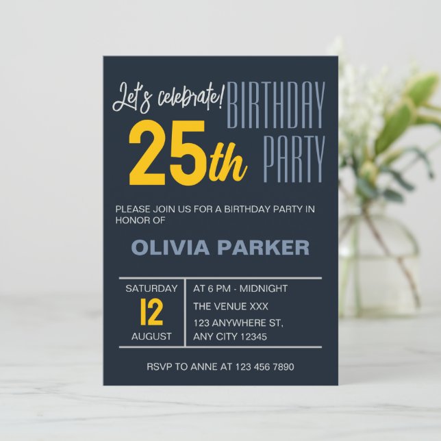 Invitación Elegante fiesta de cumpleaños de moda para adultos (Anverso de pie)