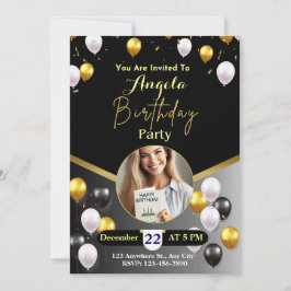 Invitación Elegante fiesta de cumpleaños de negro y oro