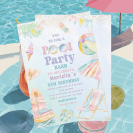 Invitación Elegante fiesta de cumpleaños de niña de 4 años co
