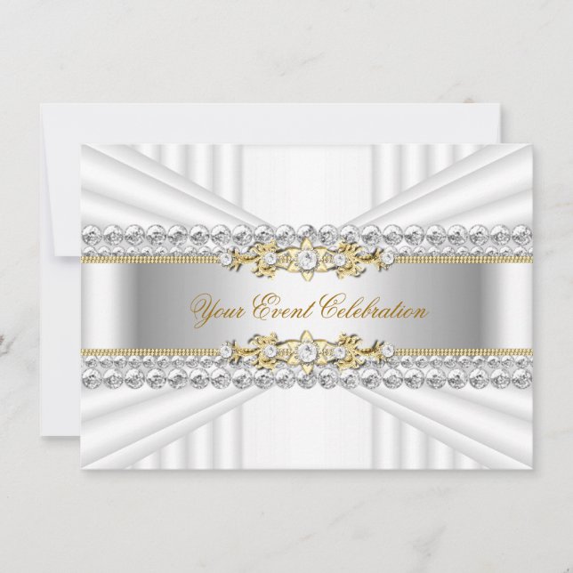 Invitación Elegante fiesta de cumpleaños de oro blanco platea (Anverso)