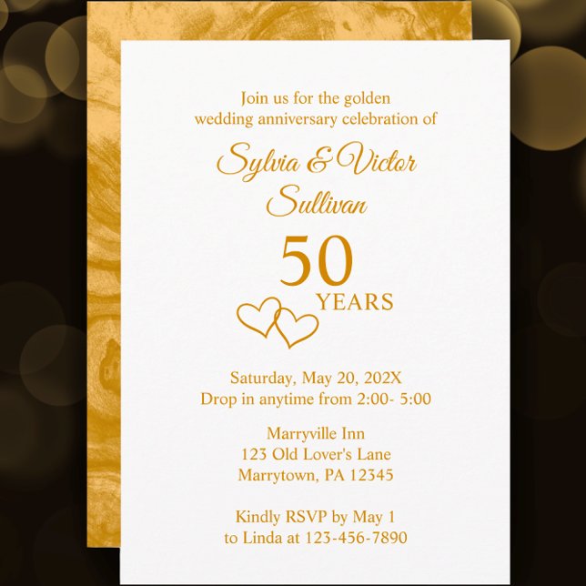 Invitación Elegante Fiesta de Cumpleaños de Oro de 50 Anivers (Customize this elegant simple 50th anniversary party invitation template. )
