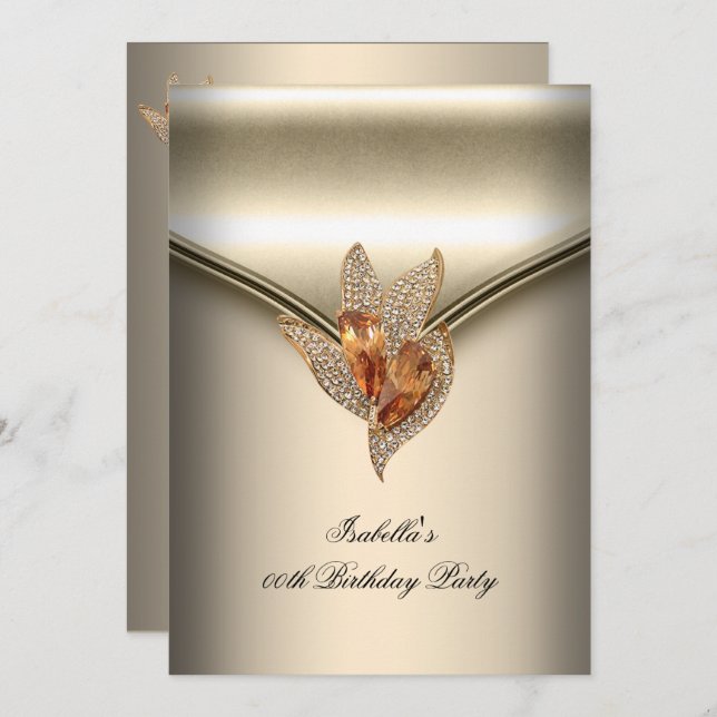 Invitación Elegante fiesta de cumpleaños de oro de Caramel Be (Anverso / Reverso)
