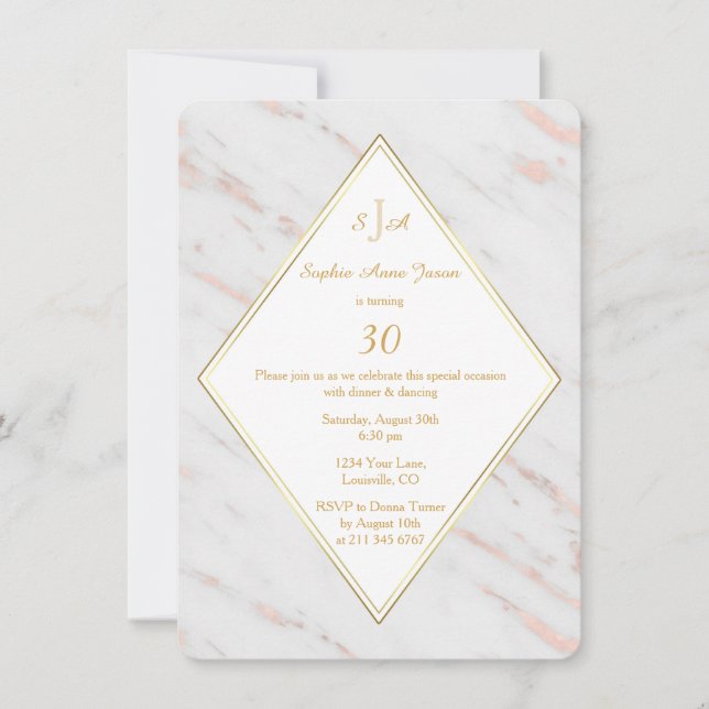 Invitación Elegante fiesta de cumpleaños de oro de Rosa de di (Anverso)