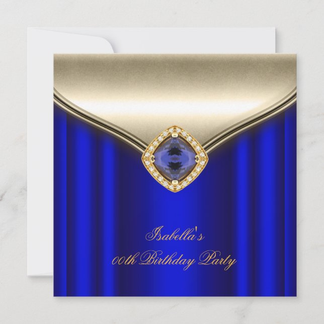 Invitación Elegante fiesta de cumpleaños de oro del Royal Blu (Anverso)