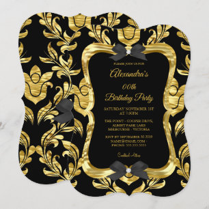 Invitación Elegante Fiesta de Cumpleaños de Oro Falso Negro