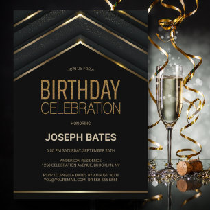 Invitación Elegante fiesta de cumpleaños de oro negro