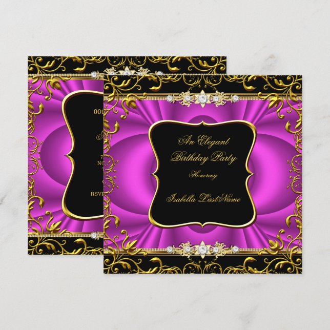 Invitación Elegante fiesta de cumpleaños de oro negro de colo (Anverso / Reverso)