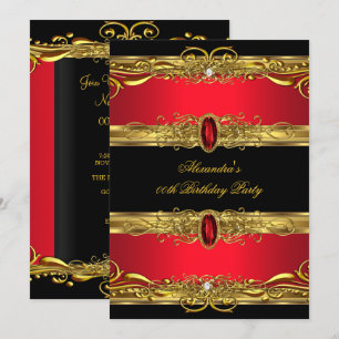 Invitación Elegante fiesta de cumpleaños de oro negro rojo