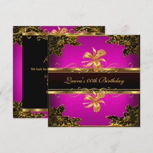 Invitación Elegante fiesta de cumpleaños de oro negro y rosad