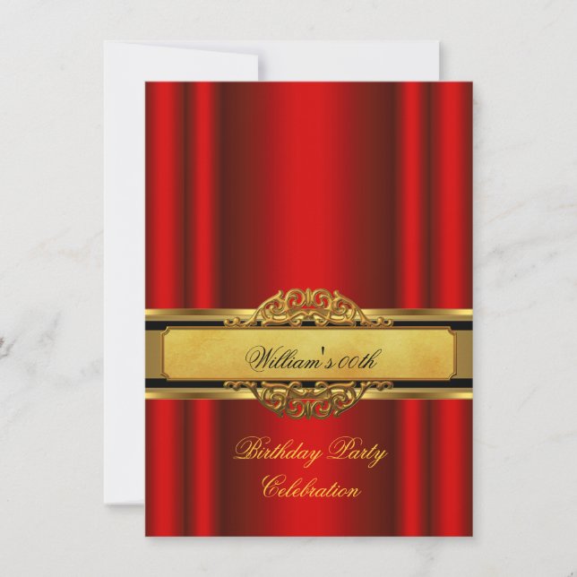Invitación Elegante fiesta de cumpleaños de oro rojo para muj (Anverso)