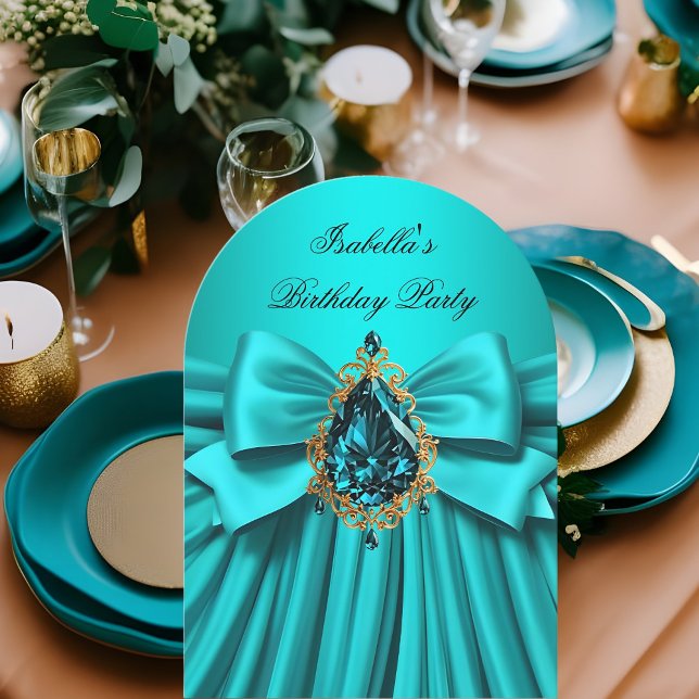 Invitación Elegante fiesta de cumpleaños de oro Verde azulado (Subido por el creador)