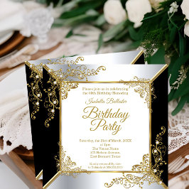 Invitación Elegante fiesta de cumpleaños de Pearl Black Gold 