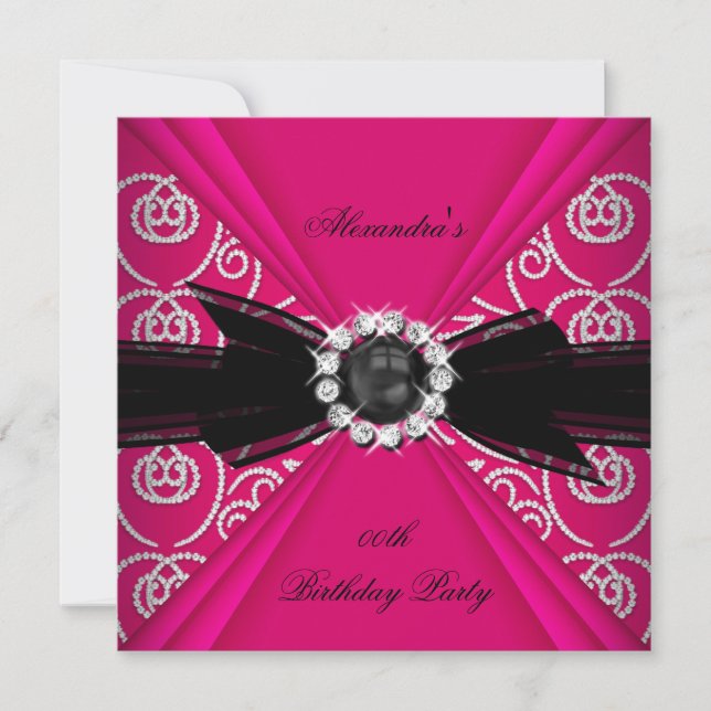 Invitación Elegante fiesta de cumpleaños de Pearl Bow Rosa Bl (Anverso)