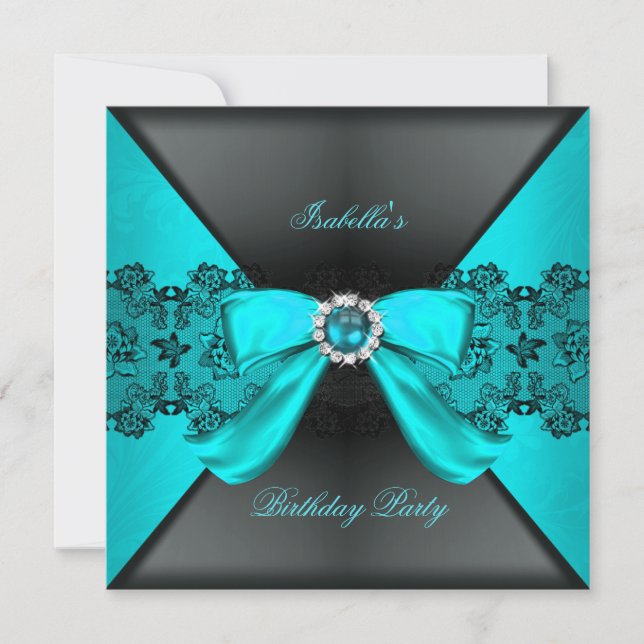 Invitación Elegante fiesta de cumpleaños de Pearl Bow Verde a (Anverso)