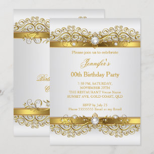 Invitación Elegante fiesta de cumpleaños de Pearl Gold White 