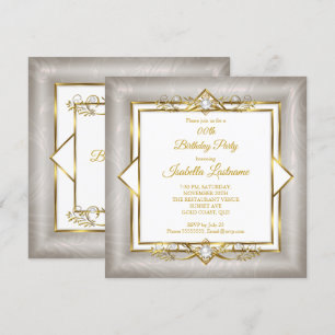 Invitación Elegante fiesta de cumpleaños de Pearl Gris Blanco