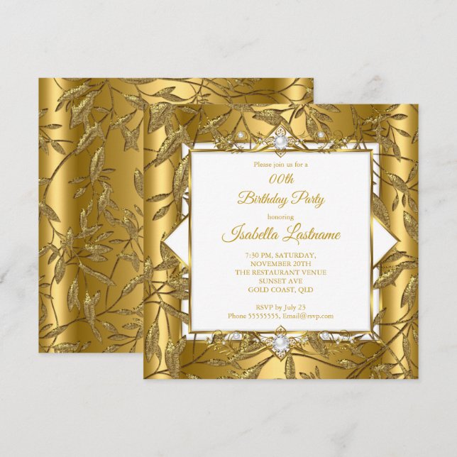 Invitación Elegante fiesta de cumpleaños de Pearl White Damas (Anverso / Reverso)