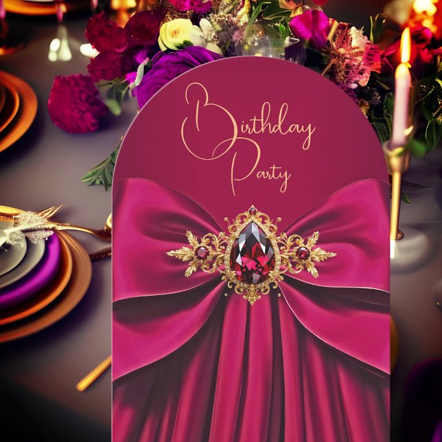Invitación Elegante fiesta de cumpleaños de Plum Pink Jewel B (Subido por el creador)