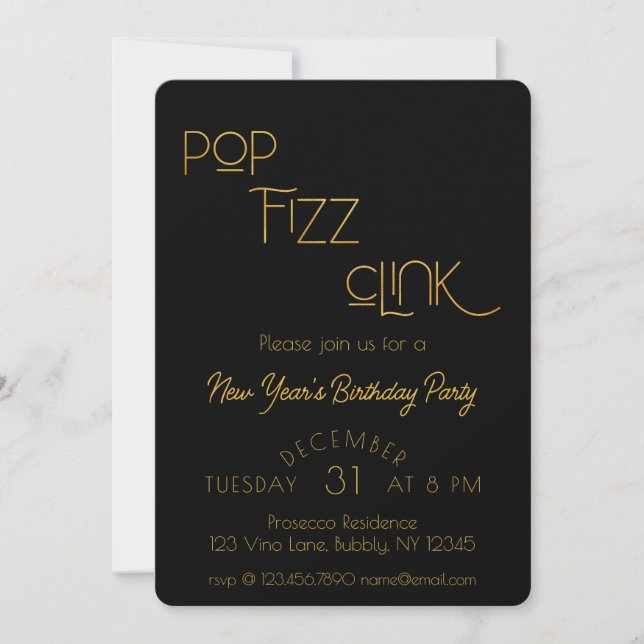 Invitación Elegante fiesta de cumpleaños de Pop Fizz Clink (Anverso)