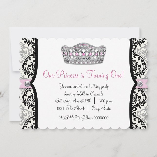 Invitación Elegante fiesta de cumpleaños de princesa rosa (Anverso)