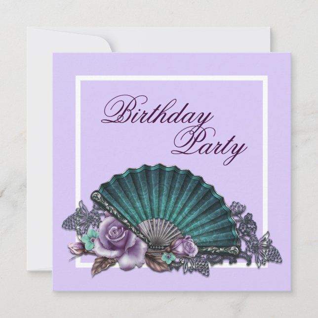 Invitación Elegante Fiesta de Cumpleaños de Rosa Lavanda Púrp (Anverso)