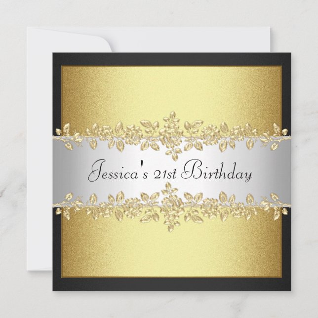 Invitación Elegante fiesta de cumpleaños de Rosas de oro blan (Anverso)