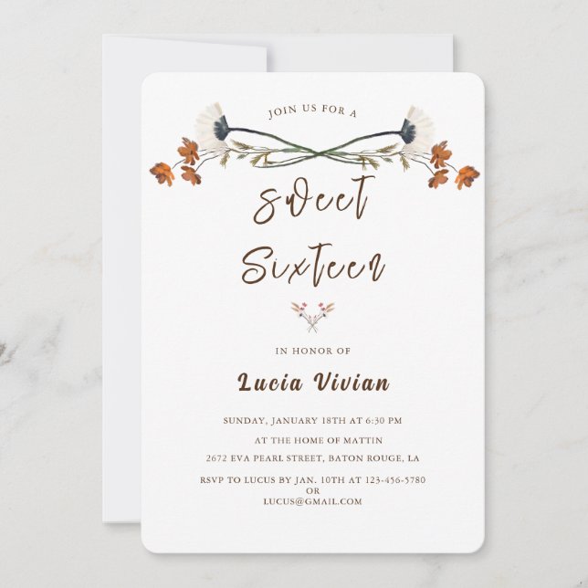 Invitación Elegante fiesta de cumpleaños de Royal Wildflower  (Anverso)